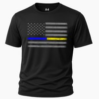 Thin Blue Gold Line Police Dispatcher Flag Cooling Performance Crew T-Shirt
