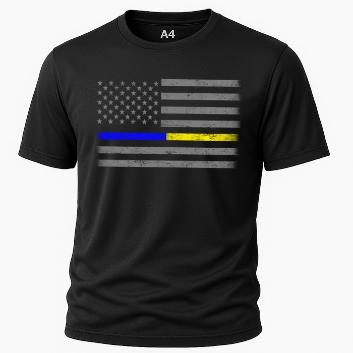 Thin Blue Gold Line Police Dispatcher Flag Cooling Performance Crew T-Shirt