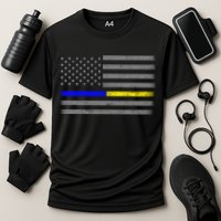 Thin Blue Gold Line Police Dispatcher Flag Cooling Performance Crew T-Shirt