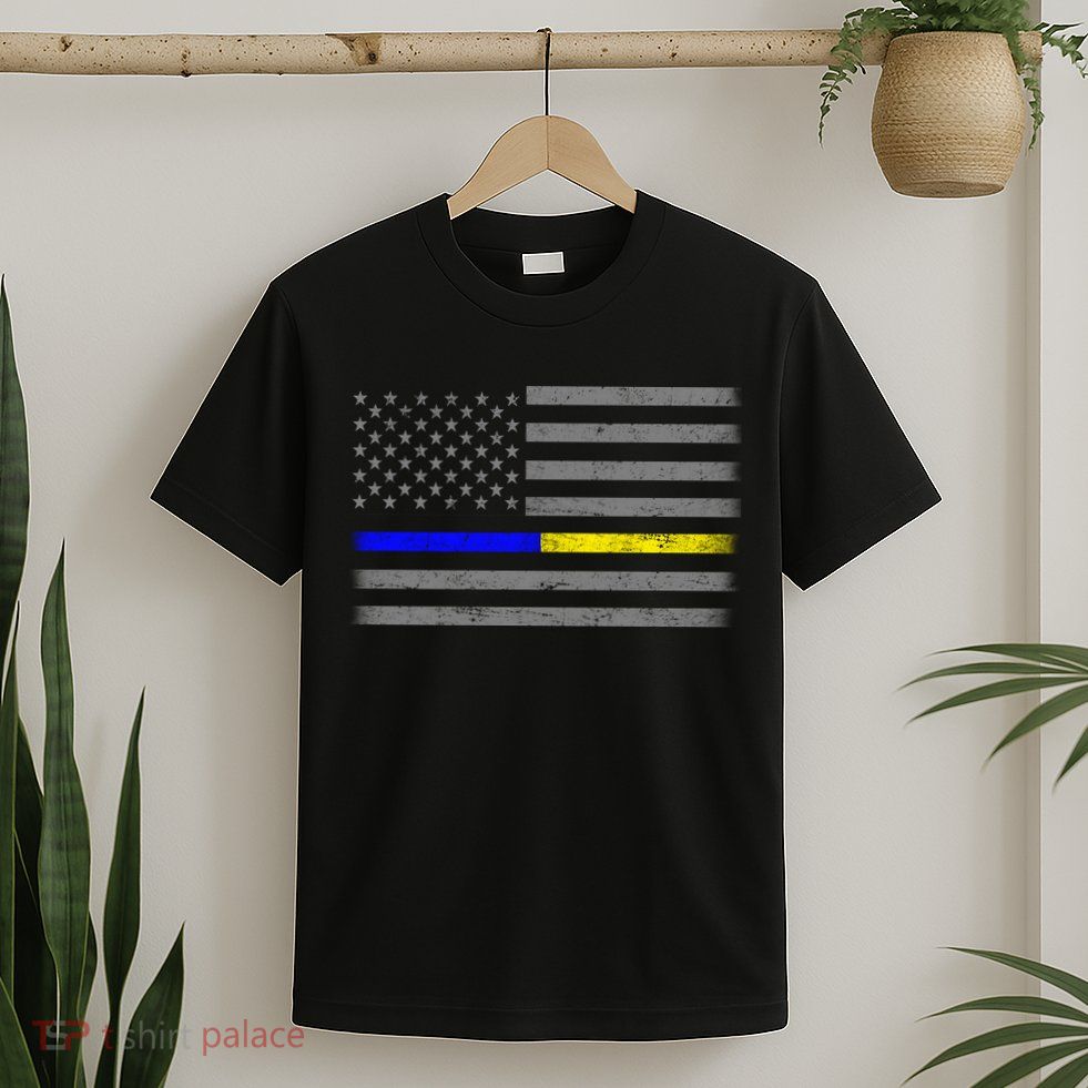 Thin Blue Gold Line Police Dispatcher Flag T-Shirt