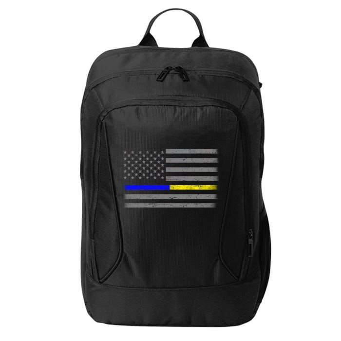 Thin Blue Gold Line Police Dispatcher Flag City Backpack