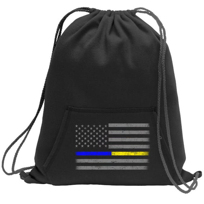 Thin Blue Gold Line Police Dispatcher Flag Sweatshirt Cinch Pack Bag