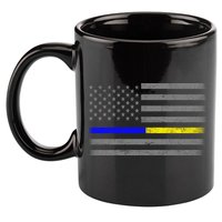 Thin Blue Gold Line Police Dispatcher Flag 11oz C Handle Ceramic Mug