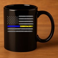 Thin Blue Gold Line Police Dispatcher Flag 11oz C Handle Ceramic Mug