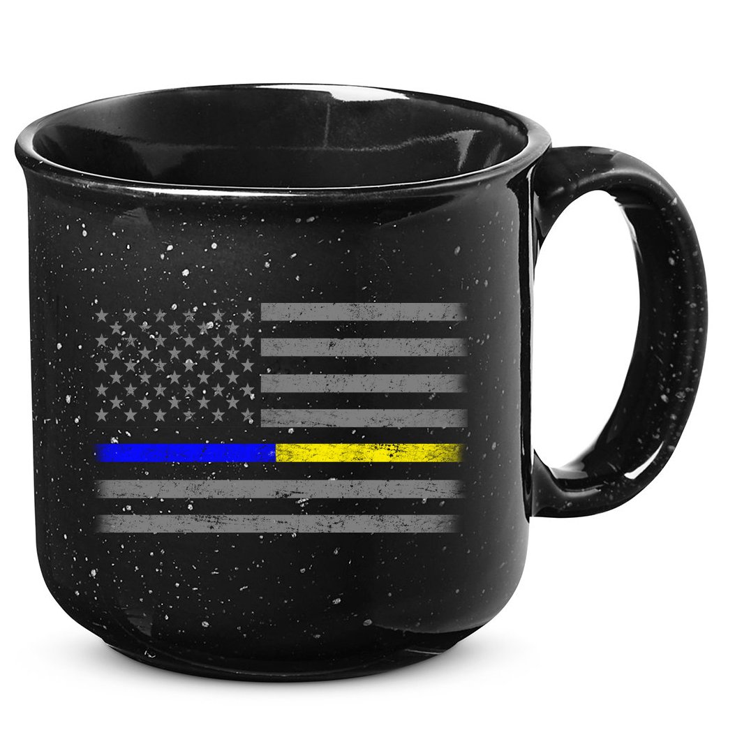 Thin Blue Gold Line Police Dispatcher Flag 15oz Campfire Ceramic Mug