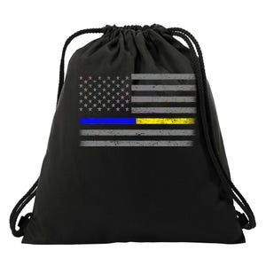 Thin Blue Gold Line Police Dispatcher Flag Drawstring Bag