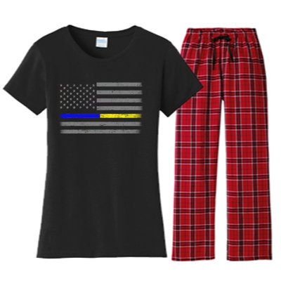 Thin Blue Gold Line Police Dispatcher Flag Women's Flannel Pajama Set