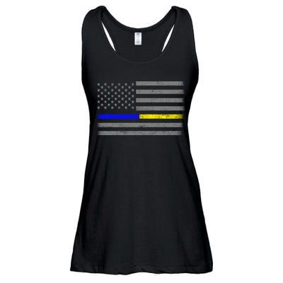 Thin Blue Gold Line Police Dispatcher Flag Ladies Essential Flowy Tank