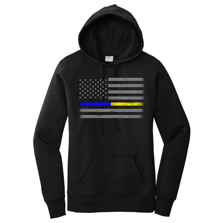 Thin Blue Gold Line Police Dispatcher Flag Women's Pullover Hoodie