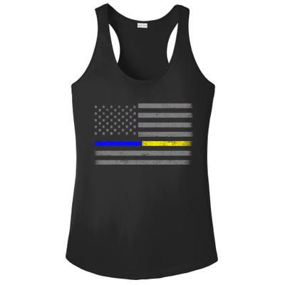 Thin Blue Gold Line Police Dispatcher Flag Ladies PosiCharge Competitor Racerback Tank