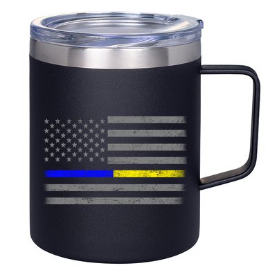 Thin Blue Gold Line Police Dispatcher Flag 12oz Stainless Steel Coffee Mug