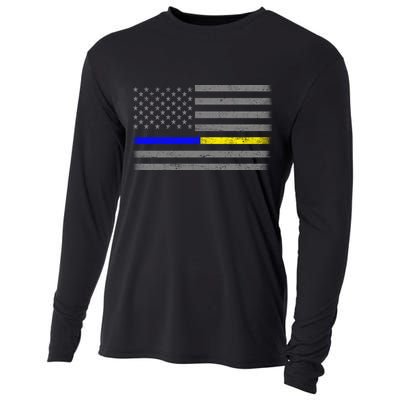 Thin Blue Gold Line Police Dispatcher Flag Cooling Performance Long Sleeve Crew
