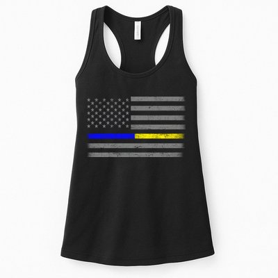 Thin Blue Gold Line Police Dispatcher Flag Womens Tank Top