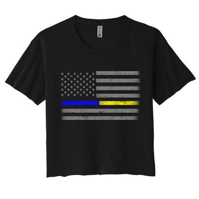 Thin Blue Gold Line Police Dispatcher Flag Crop Top