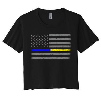 Thin Blue Gold Line Police Dispatcher Flag Women's Crop Top Tee