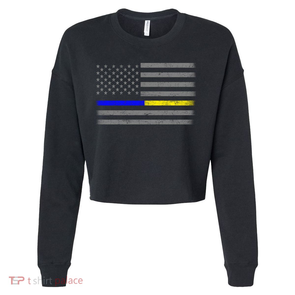 Thin Blue Gold Line Police Dispatcher Flag Cropped Pullover Crew