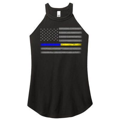 Thin Blue Gold Line Police Dispatcher Flag Women’s Perfect Tri Rocker Tank