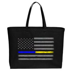 Thin Blue Gold Line Police Dispatcher Flag Cotton Canvas Jumbo Tote