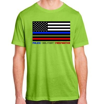 Thin Blue Green Red Lines Police Military Firefighter Adult ChromaSoft Performance T-Shirt