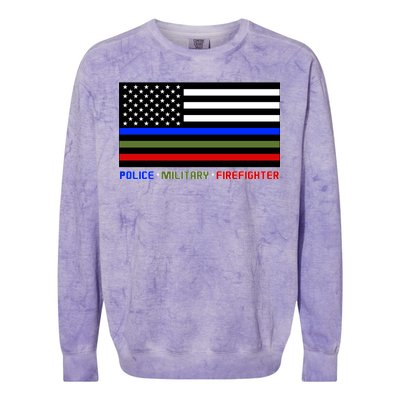 Thin Blue Green Red Lines Police Military Firefighter Colorblast Crewneck Sweatshirt