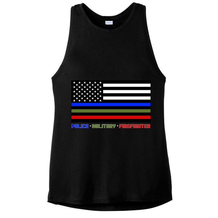 Thin Blue Green Red Lines Police Military Firefighter Ladies PosiCharge Tri-Blend Wicking Tank