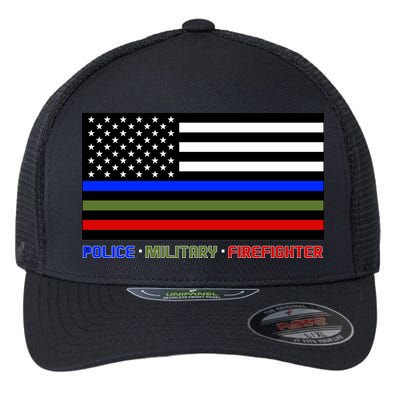 Thin Blue Green Red Lines Police Military Firefighter Flexfit Unipanel Trucker Cap