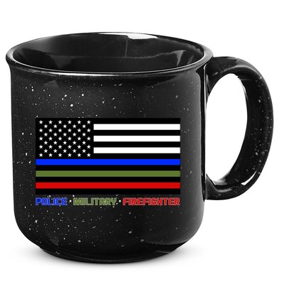 Thin Blue Green Red Lines Police Military Firefighter 15oz Campfire Ceramic Mug