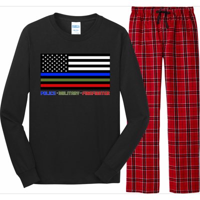 Thin Blue Green Red Lines Police Military Firefighter Long Sleeve Pajama Set