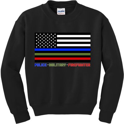 Thin Blue Green Red Lines Police Military Firefighter Kids Sweatshirt