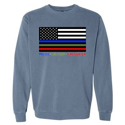 Thin Blue Green Red Lines Police Military Firefighter Garment-Dyed Sweatshirt