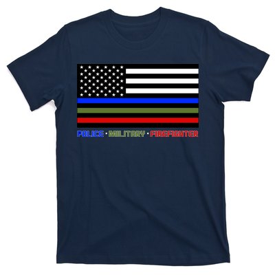 Thin Blue Green Red Lines Police Military Firefighter T-Shirt