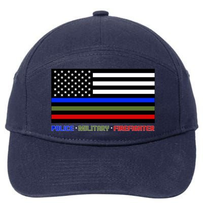 Thin Blue Green Red Lines Police Military Firefighter 7-Panel Snapback Hat