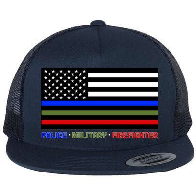 Thin Blue Green Red Lines Police Military Firefighter Flat Bill Trucker Hat