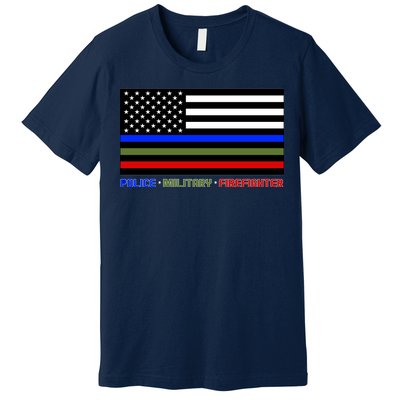 Thin Blue Green Red Lines Police Military Firefighter Premium T-Shirt