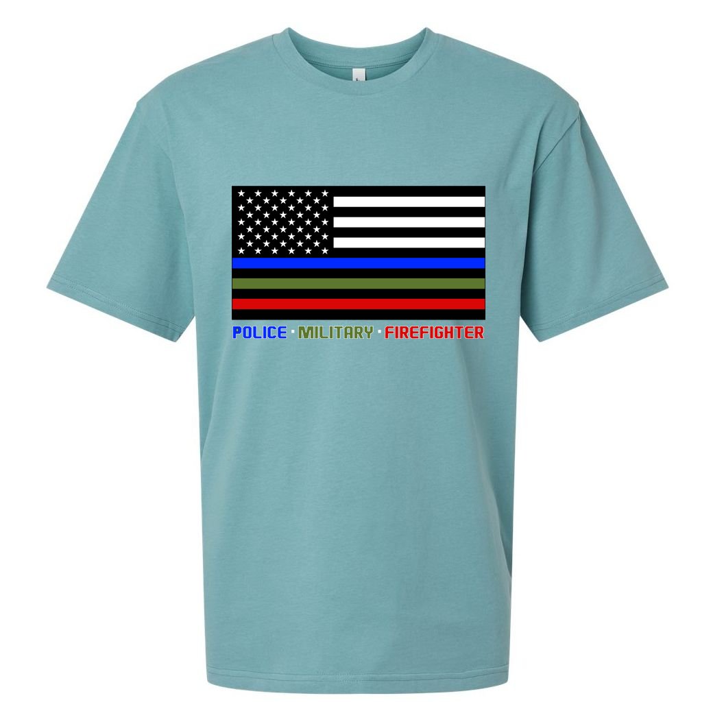 Thin Blue Green Red Lines Police Military Firefighter Sueded Cloud Jersey T-Shirt