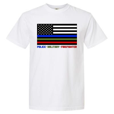 Thin Blue Green Red Lines Police Military Firefighter Garment-Dyed Heavyweight T-Shirt