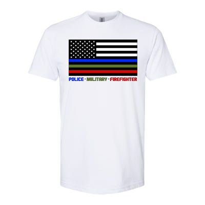 Thin Blue Green Red Lines Police Military Firefighter Softstyle® CVC T-Shirt