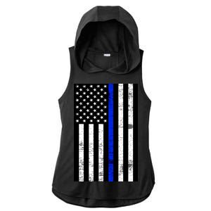 Thin Blue Line American Flag Ladies PosiCharge Tri-Blend Wicking Draft Hoodie Tank