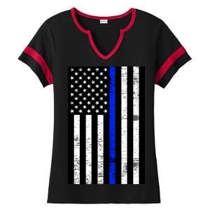 Thin Blue Line American Flag Ladies Halftime Notch Neck Tee