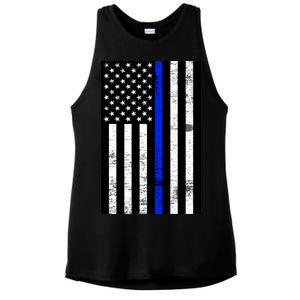 Thin Blue Line American Flag Ladies PosiCharge Tri-Blend Wicking Tank