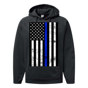 Thin Blue Line American Flag Performance Fleece Hoodie