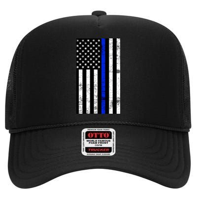 Thin Blue Line American Flag High Crown Mesh Back Trucker Hat