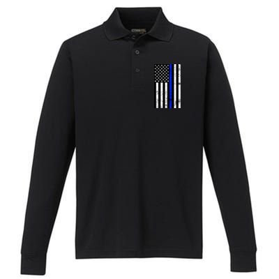 Thin Blue Line American Flag Performance Long Sleeve Polo