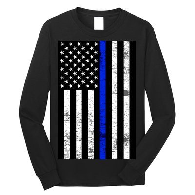 Thin Blue Line American Flag Long Sleeve Shirt