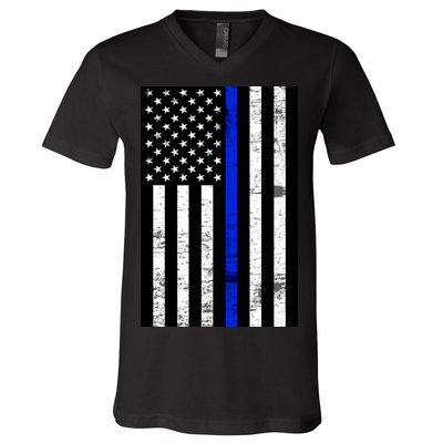 Thin Blue Line American Flag V-Neck T-Shirt