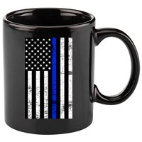 Thin Blue Line American Flag 11oz C Handle Ceramic Mug