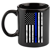 Thin Blue Line American Flag 11oz C Handle Ceramic Mug