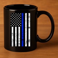 Thin Blue Line American Flag 11oz C Handle Ceramic Mug
