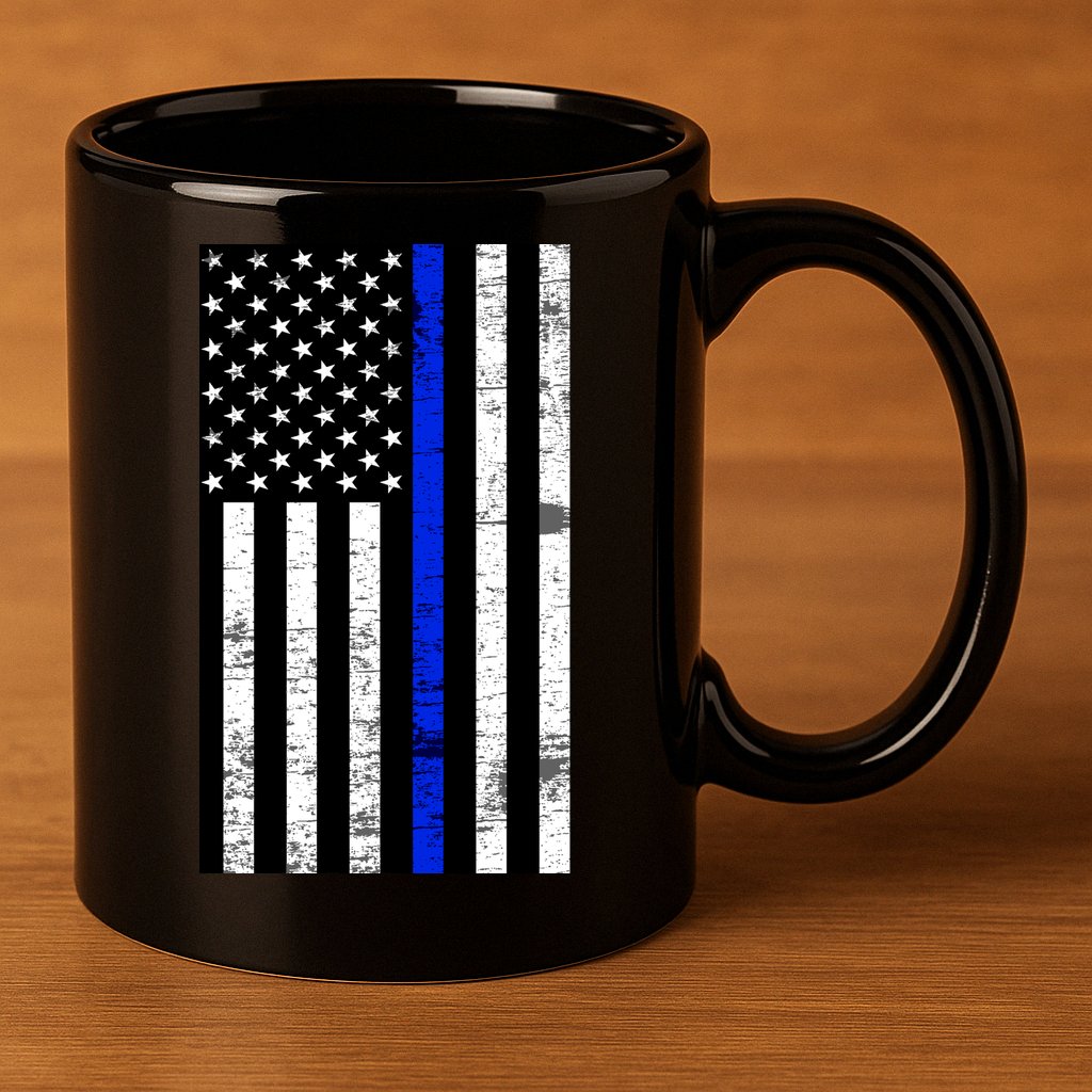 Thin Blue Line American Flag 11oz C Handle Ceramic Mug
