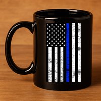 Thin Blue Line American Flag 11oz C Handle Ceramic Mug